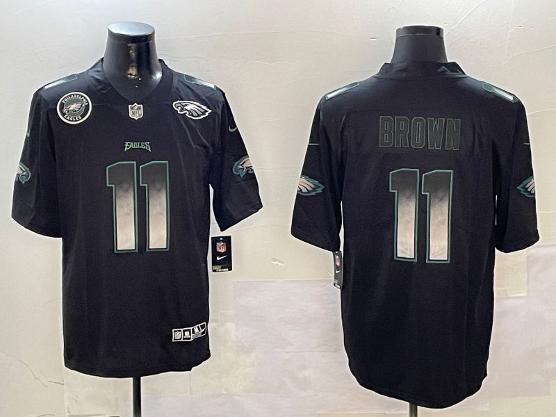 Men Philadelphia Eagles #11 Brown Black Nike Smoke Fashion 2024 Limited NFL Jersey style 4
